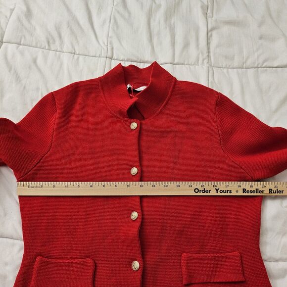 Zara Cardigan Large Red Knit Gold Button Collar Lapel Sweater Bloggers Fave NWOT - Picture 8 of 10